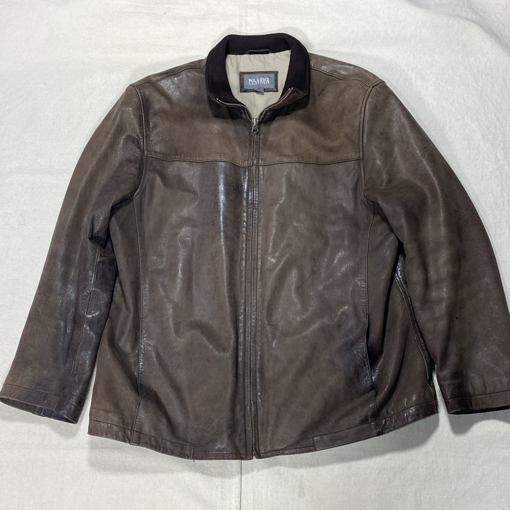 Wilsons Leather Bomber Jacket Mens L Brown Distressed Full Zip Liner